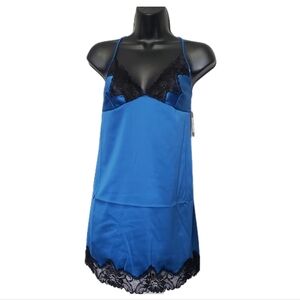 2/$30 Yvette by Frederick's Of Hollywood Satin & Lace Trim Teal Blue Nightie